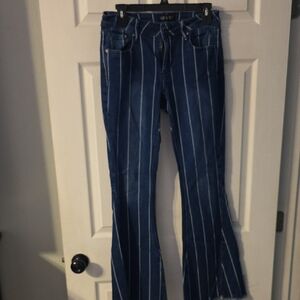 Grace in LA Blue and White Striped Wide Leg Jeans
